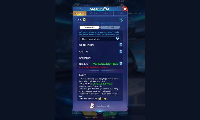 Hướng dẫn nạp tiền vào tài khoản người dùng nhà cái win79